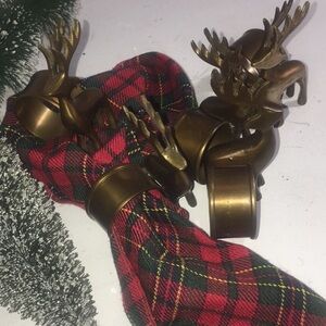 Vintage brass napkin rings set of 5 reindeer